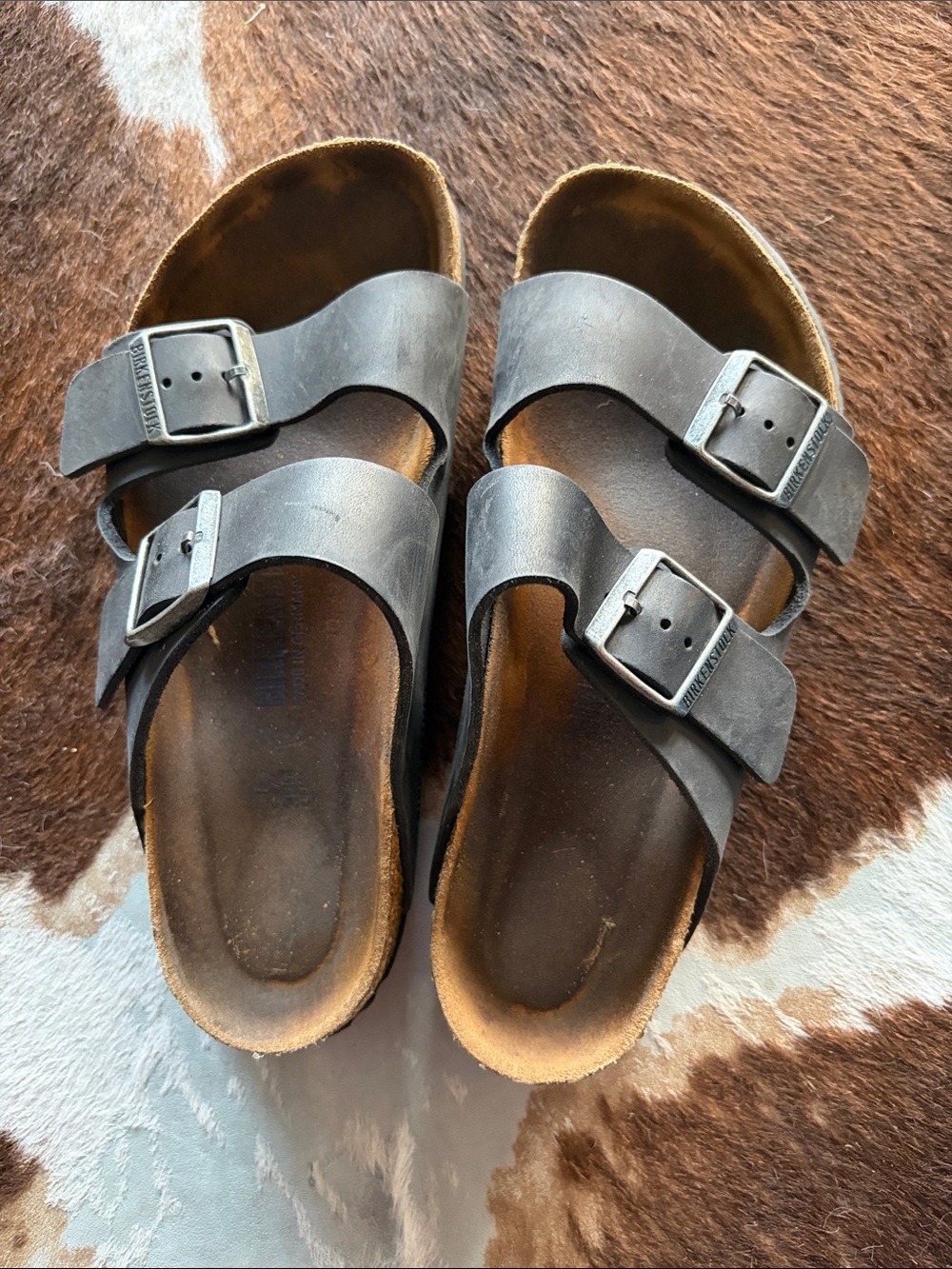 Birkenstock Arizona Black Two-strap Sandal with Metal Buckles size 39